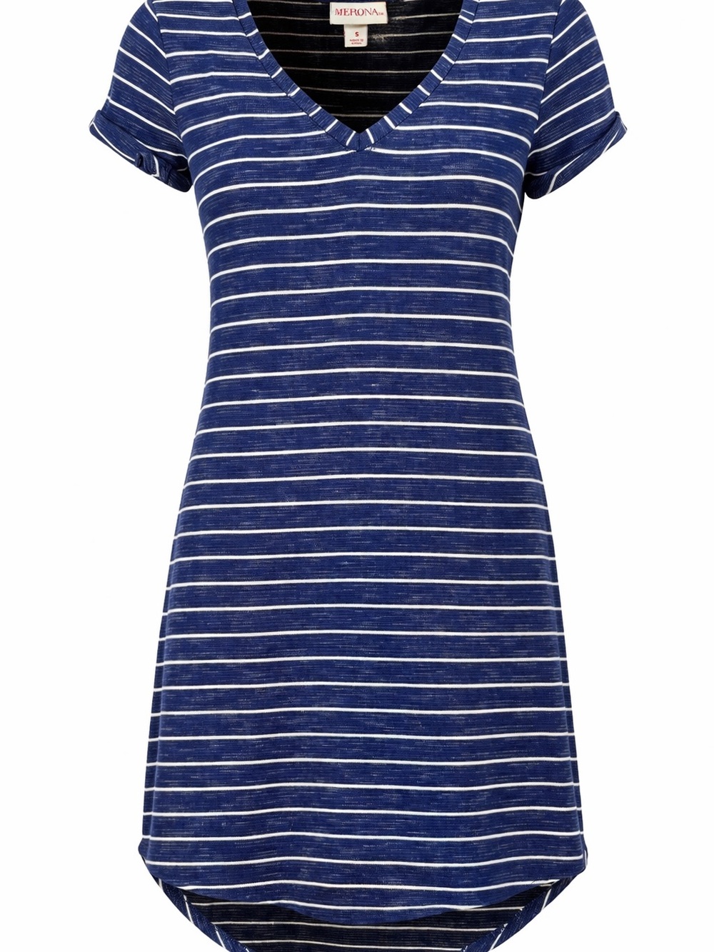 Merona Navy Blue and White Striped V‑Neck Midi Dress